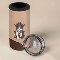 Cowcat 4 in 1 Can Cooler Tumbler Cowboy Cat Meowdy Retro Western Yoke Brown - Wonder Print Shop
