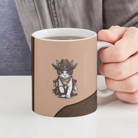 Cowcat Ceramic Mug Cowboy Cat Meowdy Retro Western Yoke Brown - Wonder Print Shop