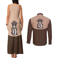 Cowcat Couples Matching Tank Maxi Dress and Long Sleeve Button Shirt Cowboy Cat Meowdy Retro Western Yoke Brown - Wonder Print Shop