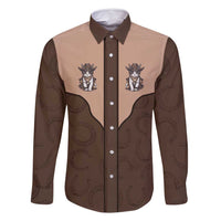 Cowcat Family Matching Long Sleeve Bodycon Dress and Hawaiian Shirt Cowboy Cat Meowdy Retro Western Yoke Brown - Wonder Print Shop