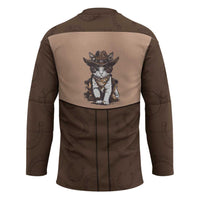 Cowcat Hockey Jersey Cowboy Cat Meowdy Retro Western Yoke Brown - Wonder Print Shop
