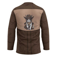Cowcat Hockey Jersey Cowboy Cat Meowdy Retro Western Yoke Brown - Wonder Print Shop
