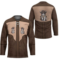Cowcat Hockey Jersey Cowboy Cat Meowdy Retro Western Yoke Brown - Wonder Print Shop