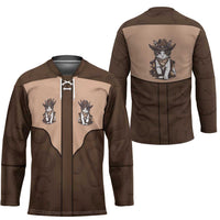 Cowcat Hockey Jersey Cowboy Cat Meowdy Retro Western Yoke Brown - Wonder Print Shop