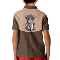 Cowcat Kid Polo Shirt Cowboy Cat Meowdy Retro Western Yoke Brown - Wonder Print Shop