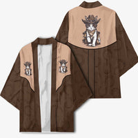 Cowcat Kimono Cowboy Cat Meowdy Retro Western Yoke Brown - Wonder Print Shop