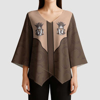 Cowcat Kimono Sleeve Blouse Cowboy Cat Meowdy Retro Western Yoke Brown - Wonder Print Shop