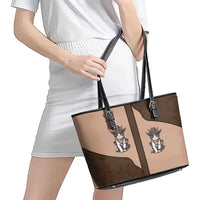 Cowcat Leather Tote Bag Cowboy Cat Meowdy Retro Western Yoke Brown - Wonder Print Shop