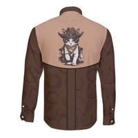 Cowcat Long Sleeve Button Shirt Cowboy Cat Meowdy Retro Western Yoke Brown - Wonder Print Shop