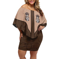 Cowcat Off Shoulder Short Dress Cowboy Cat Meowdy Retro Western Yoke Brown - Wonder Print Shop