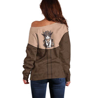 Cowcat Off Shoulder Sweater Cowboy Cat Meowdy Retro Western Yoke Brown - Wonder Print Shop