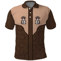 Cowcat Polo Shirt Cowboy Cat Meowdy Retro Western Yoke Brown - Wonder Print Shop