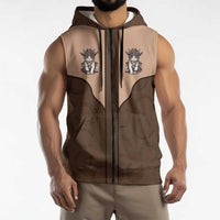 Cowcat Sleeveless Zip Hoodie Cowboy Cat Meowdy Retro Western Yoke Brown - Wonder Print Shop
