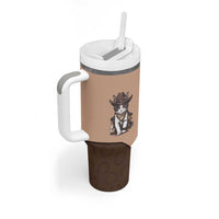 Cowcat Tumbler With Handle Cowboy Cat Meowdy Retro Western Yoke Brown - Wonder Print Shop