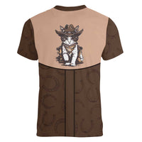Cowcat Women V-Neck T-Shirt Cowboy Cat Meowdy Retro Western Yoke Brown - Wonder Print Shop