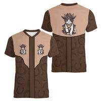 Cowcat Women V-Neck T-Shirt Cowboy Cat Meowdy Retro Western Yoke Brown - Wonder Print Shop