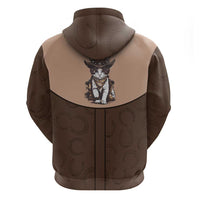 Cowcat Zip Hoodie Cowboy Cat Meowdy Retro Western Yoke Brown - Wonder Print Shop