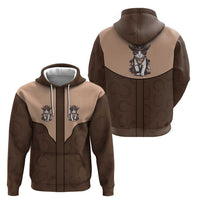 Cowcat Zip Hoodie Cowboy Cat Meowdy Retro Western Yoke Brown - Wonder Print Shop