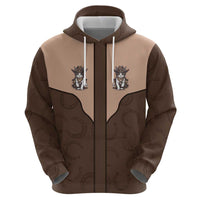 Cowcat Zip Hoodie Cowboy Cat Meowdy Retro Western Yoke Brown - Wonder Print Shop