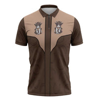 Cowcat Zipper Polo Shirt Cowboy Cat Meowdy Retro Western Yoke Brown - Wonder Print Shop