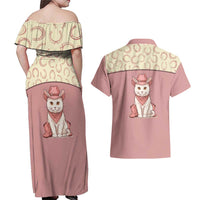 Cowcat Couples Matching Off Shoulder Maxi Dress and Hawaiian Shirt Cowboy Cat Meowdy Retro Western Yoke Pink - Wonder Print Shop