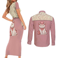 Cowcat Couples Matching Short Sleeve Bodycon Dress and Long Sleeve Button Shirt Cowboy Cat Meowdy Retro Western Yoke Pink - Wonder Print Shop