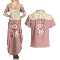Cowcat Couples Matching Summer Maxi Dress and Hawaiian Shirt Cowboy Cat Meowdy Retro Western Yoke Pink - Wonder Print Shop