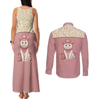 Cowcat Couples Matching Tank Maxi Dress and Long Sleeve Button Shirt Cowboy Cat Meowdy Retro Western Yoke Pink - Wonder Print Shop