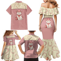 Cowcat Family Matching Mermaid Dress and Hawaiian Shirt Cowboy Cat Meowdy Retro Western Yoke Pink - Wonder Print Shop