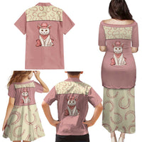 Cowcat Family Matching Puletasi and Hawaiian Shirt Cowboy Cat Meowdy Retro Western Yoke Pink - Wonder Print Shop