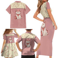 Cowcat Family Matching Short Sleeve Bodycon Dress and Hawaiian Shirt Cowboy Cat Meowdy Retro Western Yoke Pink - Wonder Print Shop