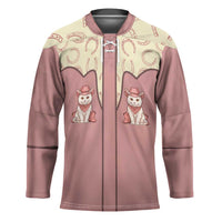 Cowcat Hockey Jersey Cowboy Cat Meowdy Retro Western Yoke Pink - Wonder Print Shop