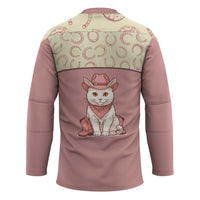 Cowcat Hockey Jersey Cowboy Cat Meowdy Retro Western Yoke Pink - Wonder Print Shop