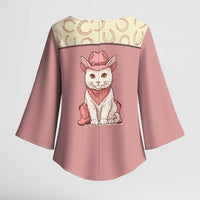 Cowcat Kimono Sleeve Blouse Cowboy Cat Meowdy Retro Western Yoke Pink - Wonder Print Shop