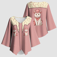 Cowcat Kimono Sleeve Blouse Cowboy Cat Meowdy Retro Western Yoke Pink - Wonder Print Shop