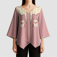 Cowcat Kimono Sleeve Blouse Cowboy Cat Meowdy Retro Western Yoke Pink - Wonder Print Shop