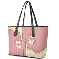 Cowcat Leather Tote Bag Cowboy Cat Meowdy Retro Western Yoke Pink - Wonder Print Shop