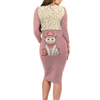 Cowcat Long Sleeve Bodycon Dress Cowboy Cat Meowdy Retro Western Yoke Pink - Wonder Print Shop
