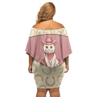 Cowcat Off Shoulder Short Dress Cowboy Cat Meowdy Retro Western Yoke Pink - Wonder Print Shop
