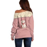 Cowcat Off Shoulder Sweater Cowboy Cat Meowdy Retro Western Yoke Pink - Wonder Print Shop