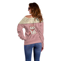 Cowcat Off Shoulder Sweater Cowboy Cat Meowdy Retro Western Yoke Pink - Wonder Print Shop