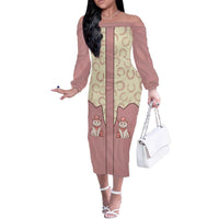 Cowcat Off The Shoulder Long Sleeve Dress Cowboy Cat Meowdy Retro Western Yoke Pink - Wonder Print Shop