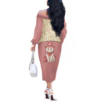 Cowcat Off The Shoulder Long Sleeve Dress Cowboy Cat Meowdy Retro Western Yoke Pink - Wonder Print Shop