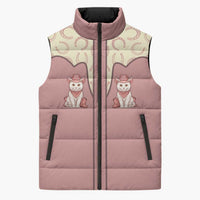 Cowcat Sleeveless Puffer Jacket Cowboy Cat Meowdy Retro Western Yoke Pink - Wonder Print Shop