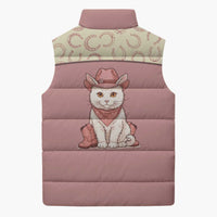 Cowcat Sleeveless Puffer Jacket Cowboy Cat Meowdy Retro Western Yoke Pink - Wonder Print Shop