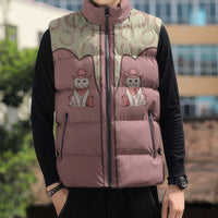 Cowcat Sleeveless Puffer Jacket Cowboy Cat Meowdy Retro Western Yoke Pink - Wonder Print Shop