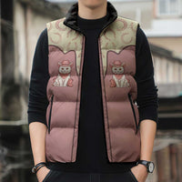 Cowcat Sleeveless Puffer Jacket Cowboy Cat Meowdy Retro Western Yoke Pink - Wonder Print Shop
