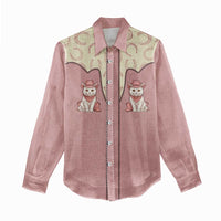 Cowcat Women Casual Shirt Cowboy Cat Meowdy Retro Western Yoke Pink - Wonder Print Shop