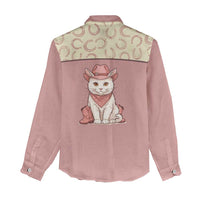 Cowcat Women Casual Shirt Cowboy Cat Meowdy Retro Western Yoke Pink - Wonder Print Shop