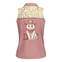Cowcat Women Sleeveless Polo Shirt Cowboy Cat Meowdy Retro Western Yoke Pink - Wonder Print Shop